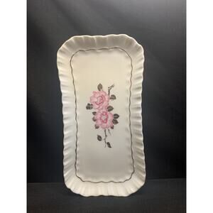 Royal Adderley Pink Floral 7" Scalloped Tray For Creamer and Sugar Bowl White